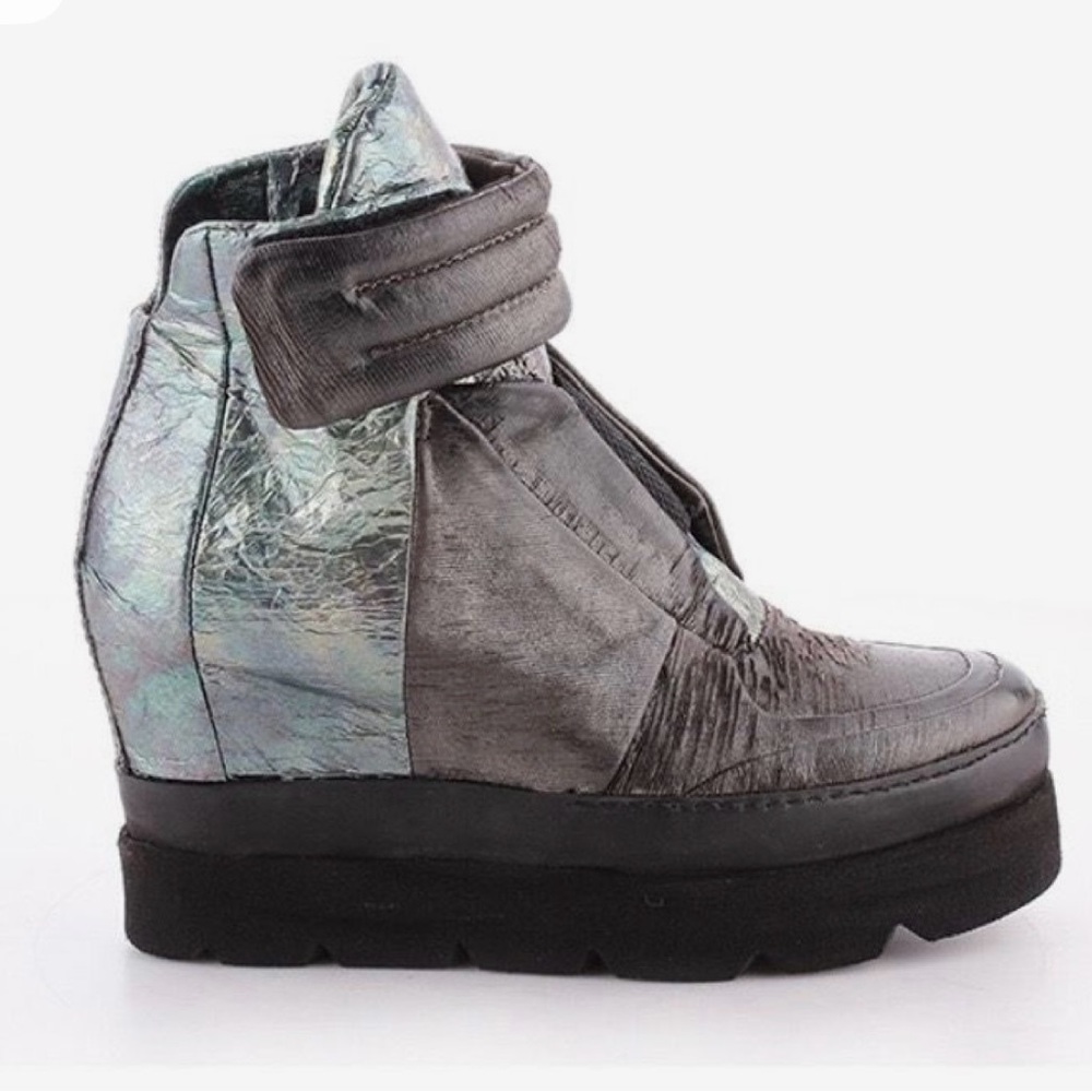 Wedge High-Top Sneakers in Metallic Silver and Gray